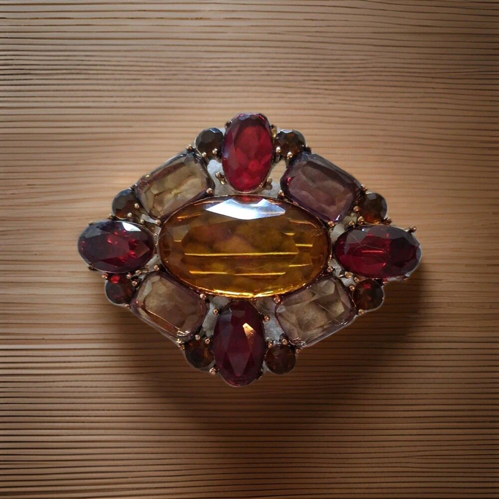 RARE Vintage Signed MONET Topaz Garnet Citrine Gold Plated Pin Brooch